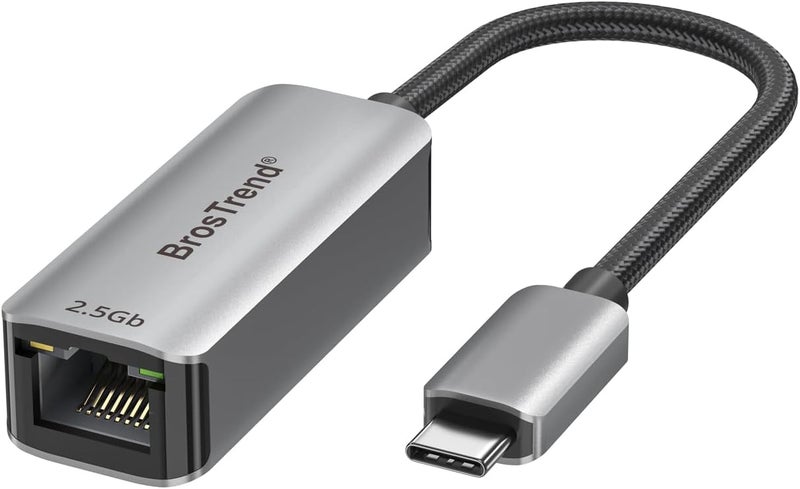 BrosTrend 2.5Gb USB C to Ethernet Adapter, Plug & Play Aluminum USB 3.2 to RJ45 Network Adapter for Laptop MacBook Pro/Air, iPad, Compatible with Thunderbolt, Windows, MacOS, iOS, Lifetime Protection - Image 1